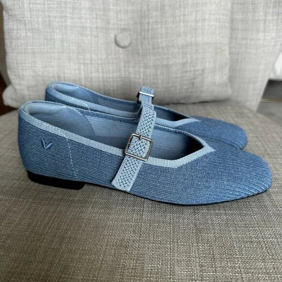 Vivaia Square Toe Margot Mary Janes Shoes Flats Denim Blue Size 35 US Sz 5 - Picture 2 of 10